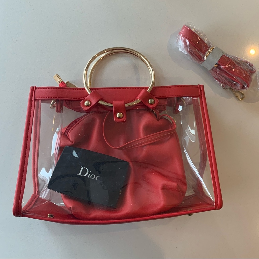 Red trim PVC clear handbag brand new